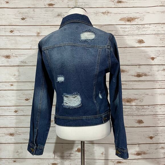 Black Label by C'Est Toi Distressed Denim Jean Jacket - Blue - Small - Picture 7 of 10